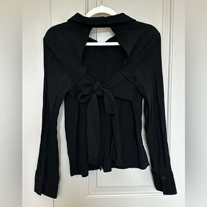 ASTR the Label Backless Textured Black Button Up